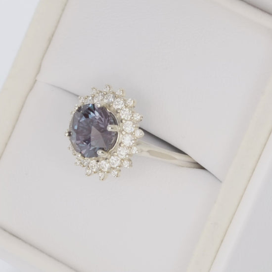 sabela halo ring with round lab alexandrite in silver
