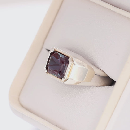 aspyn men's solitaire ring in silver with lab alexandrite radiant