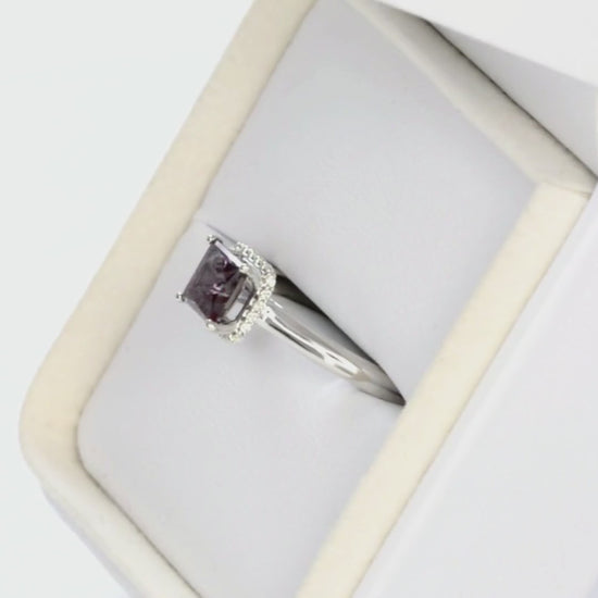 juni halo engagement ring with princess cut lab alexandrite in white gold