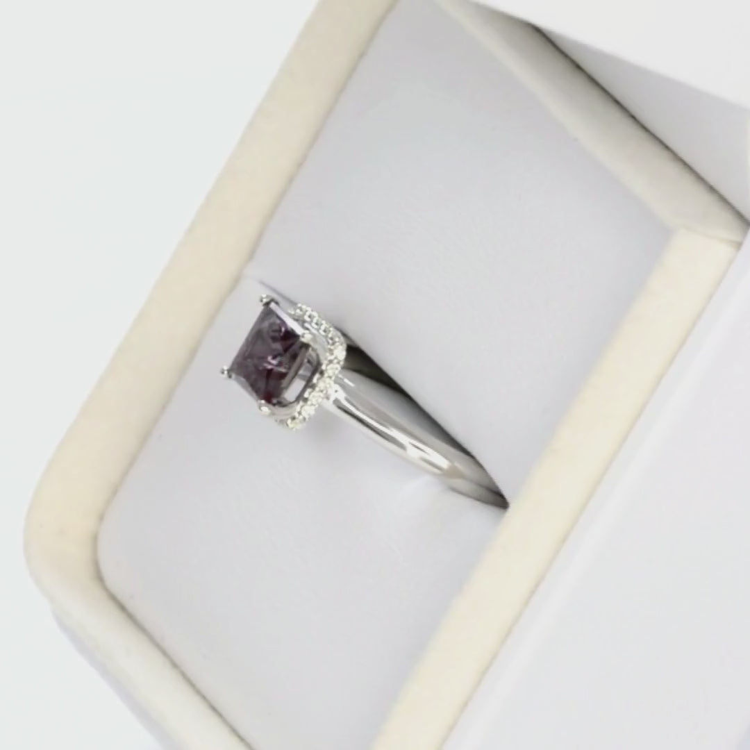 juni halo engagement ring with princess cut lab alexandrite in white gold