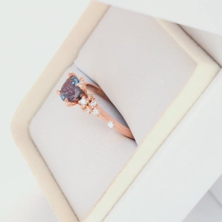 sloane ring with cushion cut lab alexandrite