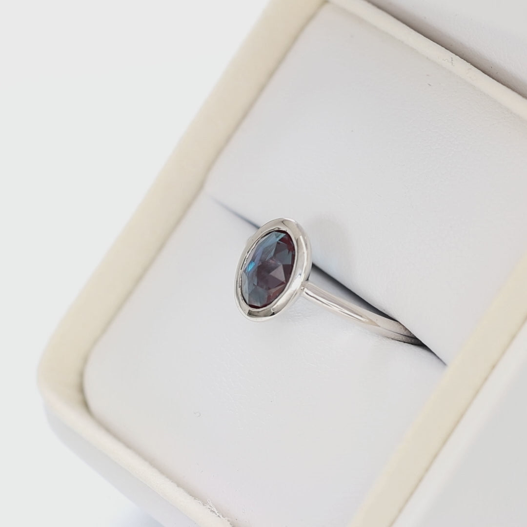baila ring in white gold with oval rose cut lab alexandrite