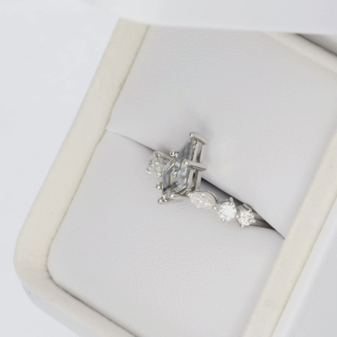 Aurelia accented ring with grey moissanite kite