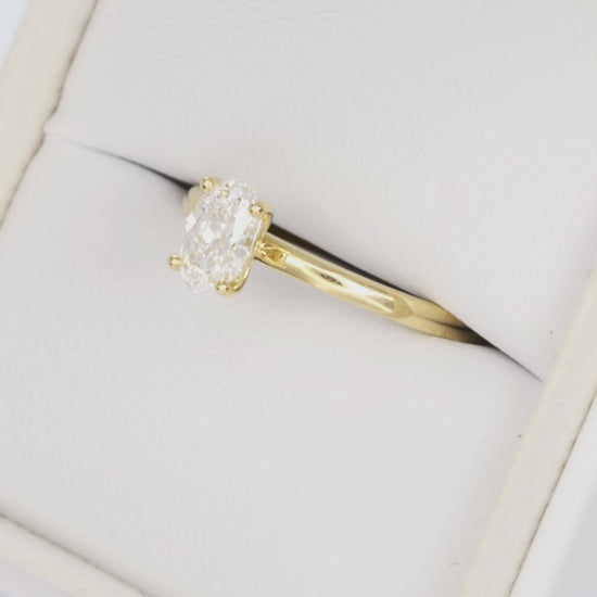 serene solitaire ring in yellow gold with oval lab diamond