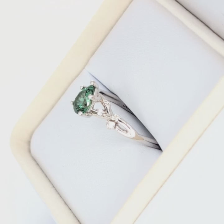 lillian nature inspired ring with pear green lab sapphire
