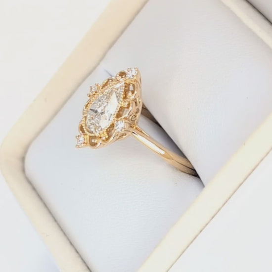 dahlia art deco engagement ring with pear lab diamond