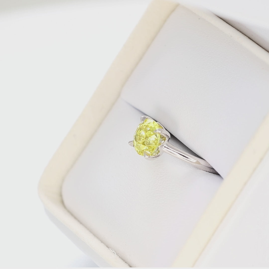 bree solitaire ring in white gold with round yellow lab sapphire