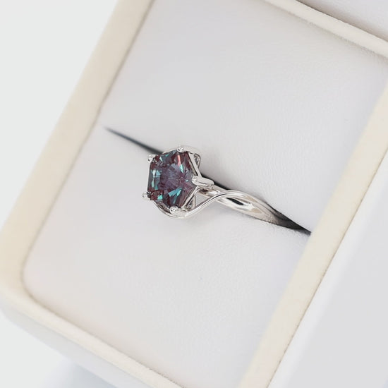 liyana bypass solitaire in white gold with hanami flower lab alexandrite