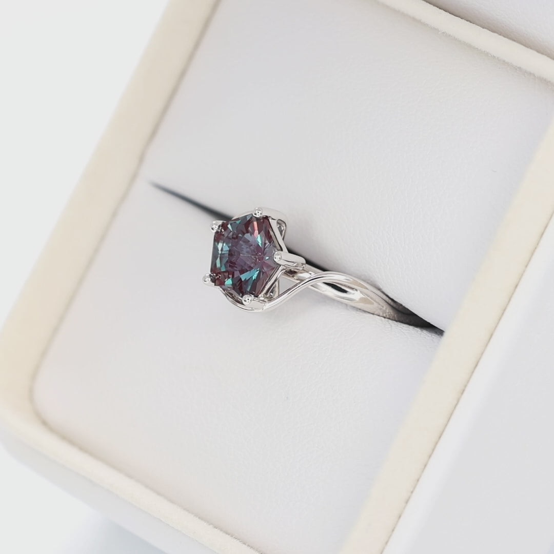 liyana bypass solitaire in white gold with hanami flower lab alexandrite