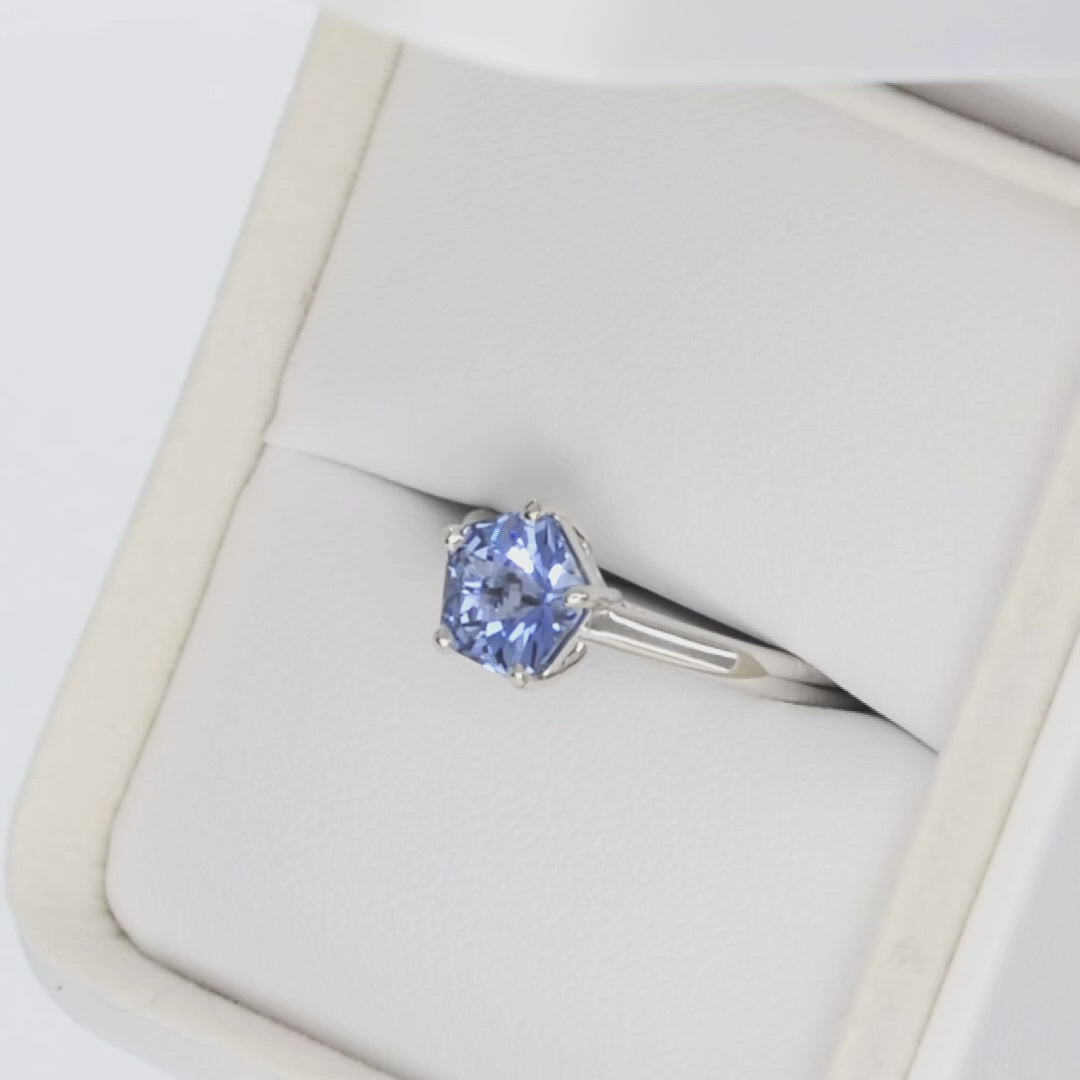 ruth solitaire ring in white gold with blue hanami flower lab sapphire