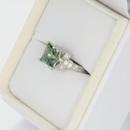 azalea nature inspired engagement ring in white gold with green lab sapphire princess 