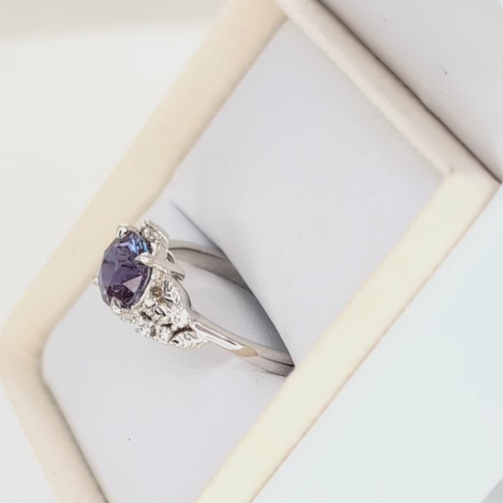 kinsley nature inspired engagement ring with round lab alexandrite