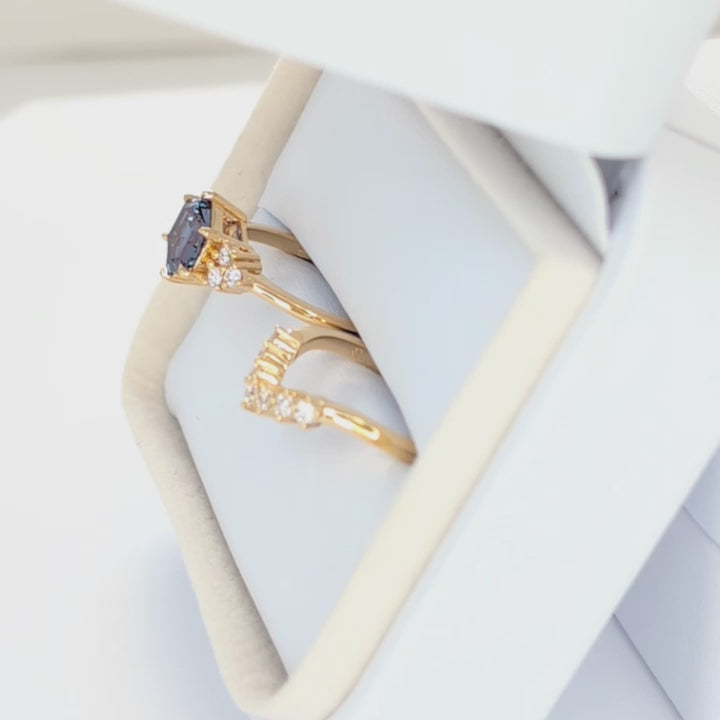 esilda wedding set with hex cut lab alexandrite