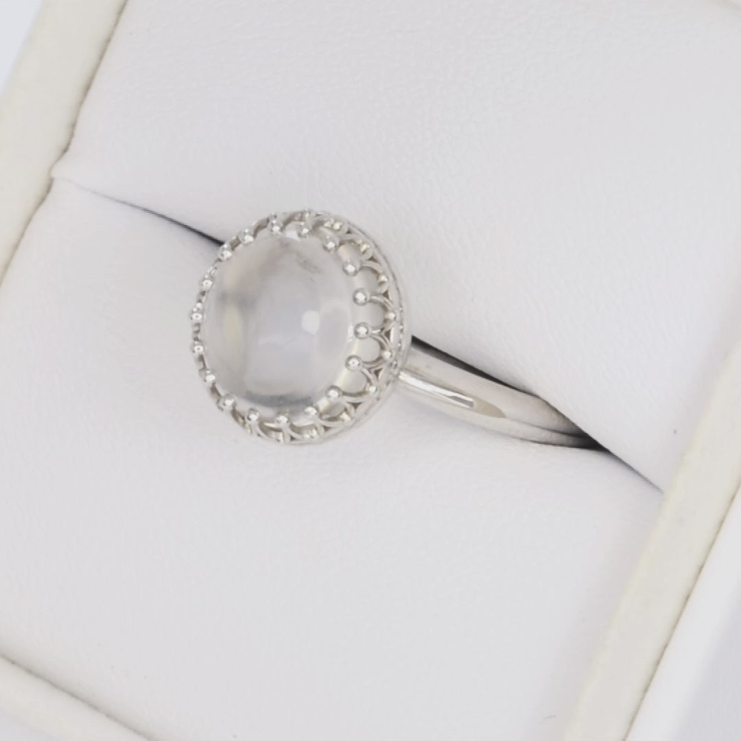 Moonstone solitaire ring in white gold