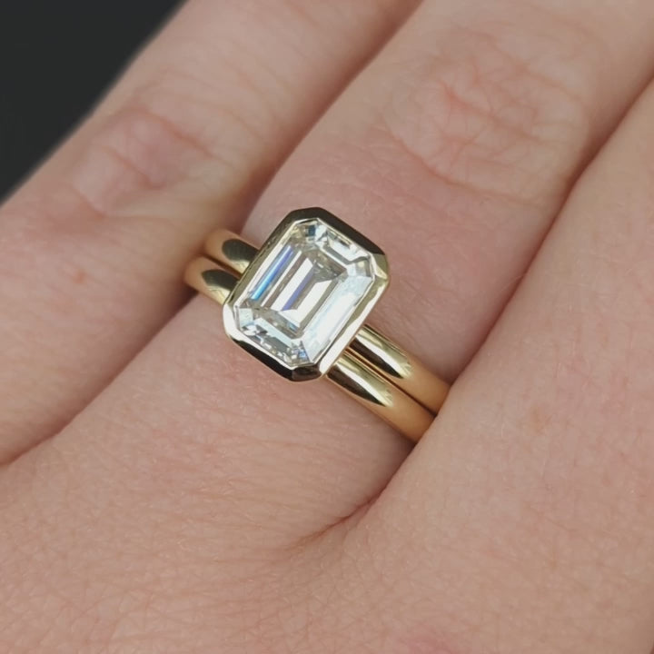 Cami solitaire engagement ring with step cut lab sapphire