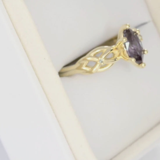 ashwini accented engagement ring in yellow gold with marquise lab alexandrite