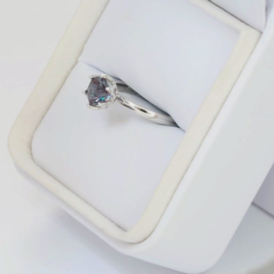 stasa solitaire engagement ring with tulip basket and hex lab alexandrite