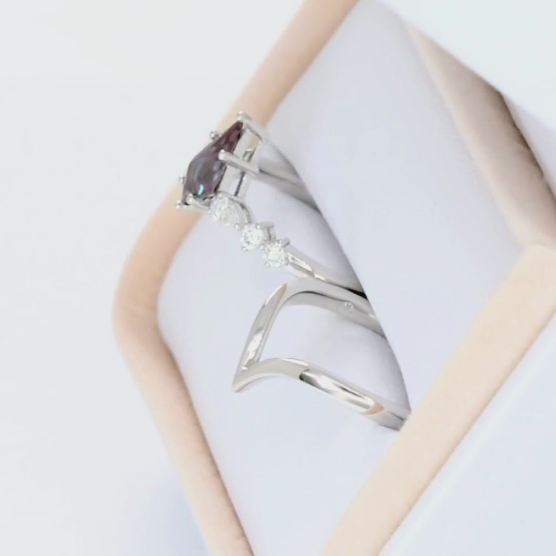 aurelia accented ring in white gold with kite cut lab alexandrite