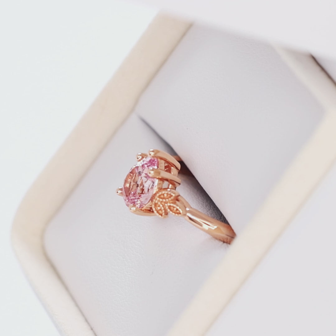 paloma milgrain solitaire ring in rose gold with peach lab sapphire pear
