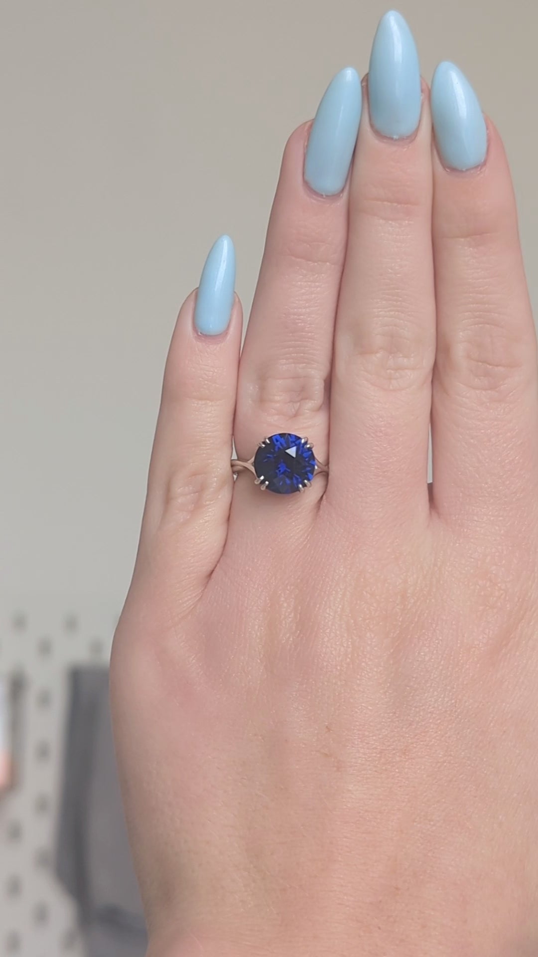 10mm round royal blue lab sapphire in white gold