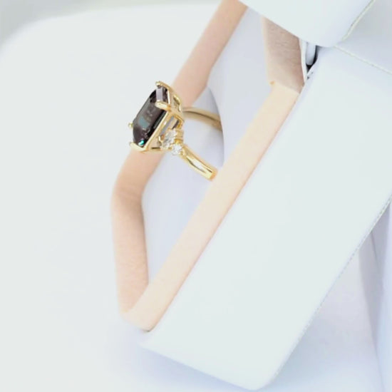 sabrina accented ring in yellow gold with step cut lab alexandrite