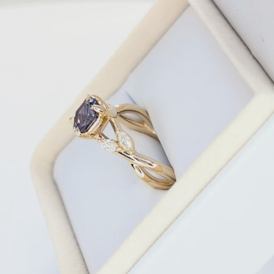 avani nature inspired engagement ring with hex cut lab alexandrite