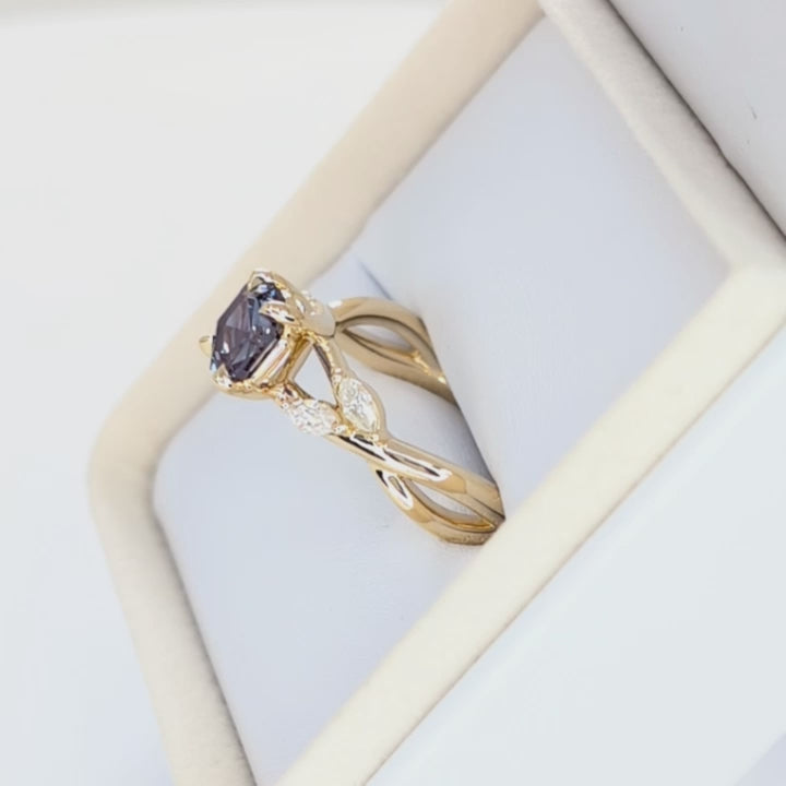 avani nature inspired engagement ring with hex cut lab alexandrite