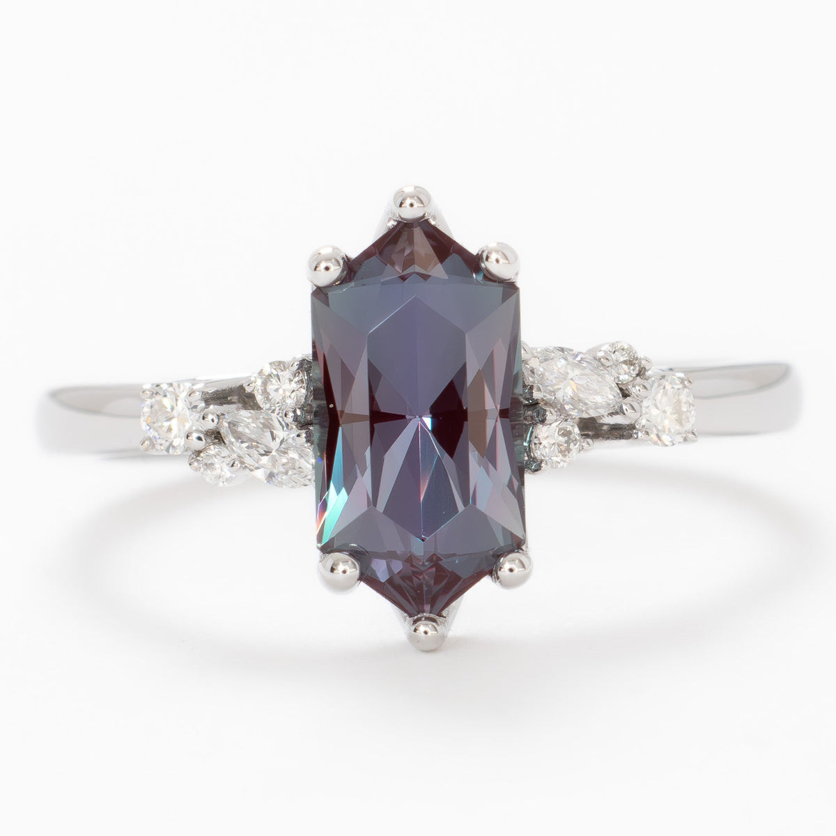 rachelle accented ring in white gold with dutch marquise lab alexandrite