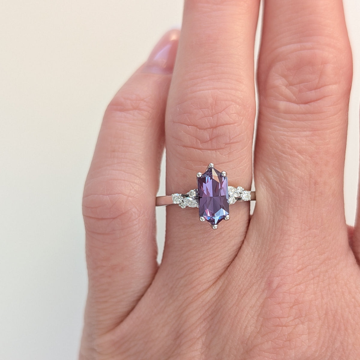 rachelle accented ring in white gold with dutch marquise lab alexandrite