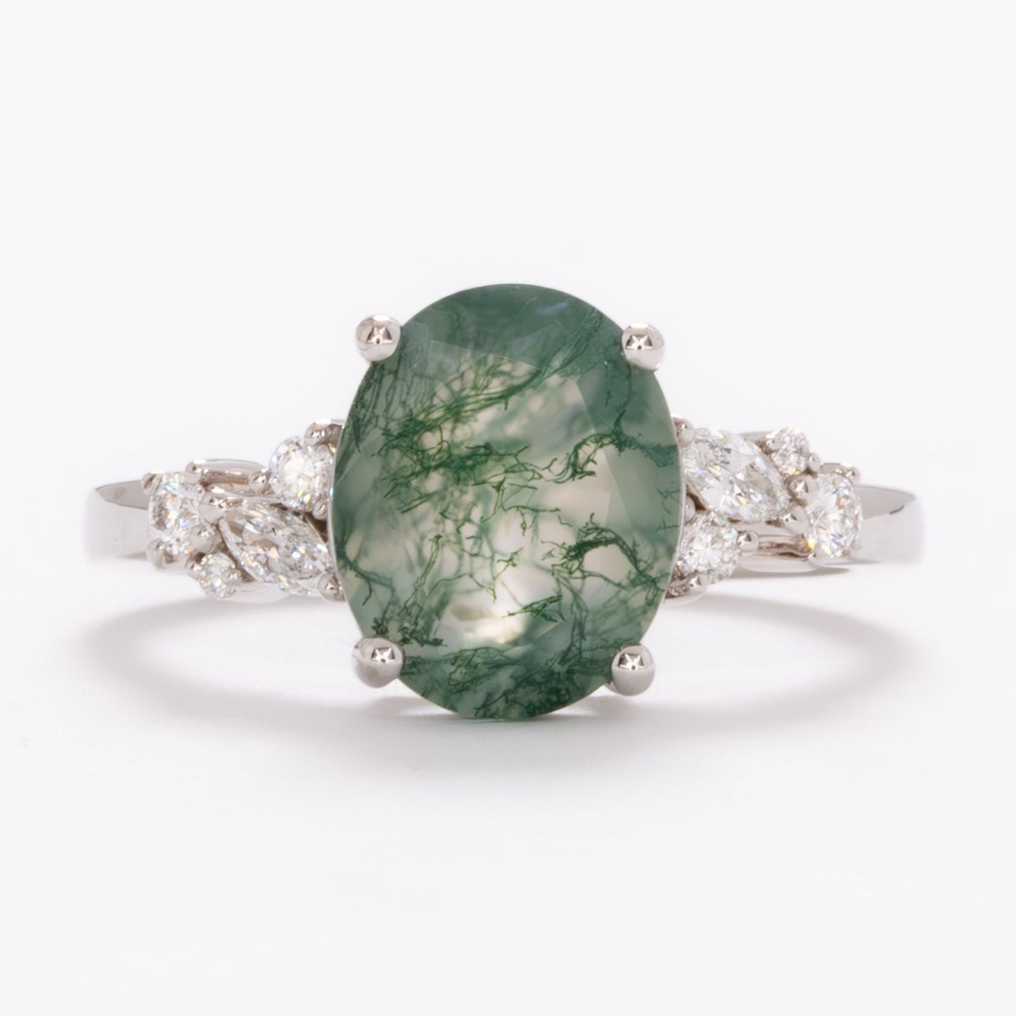 rachelle engagement ring with oval green moss agate