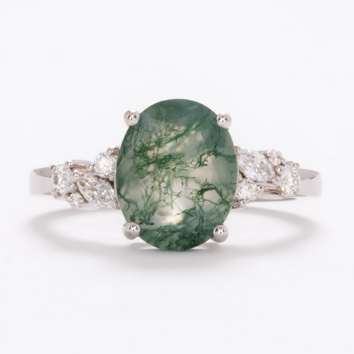 rachelle engagement ring with oval green moss agate