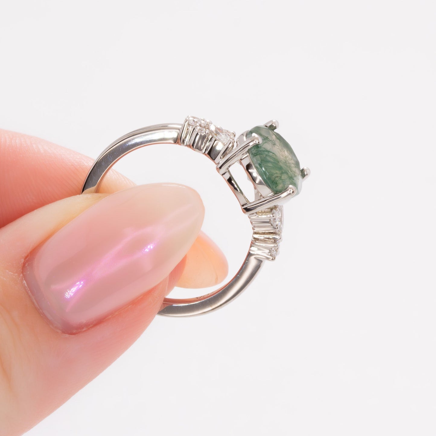 rachelle engagement ring with oval green moss agate