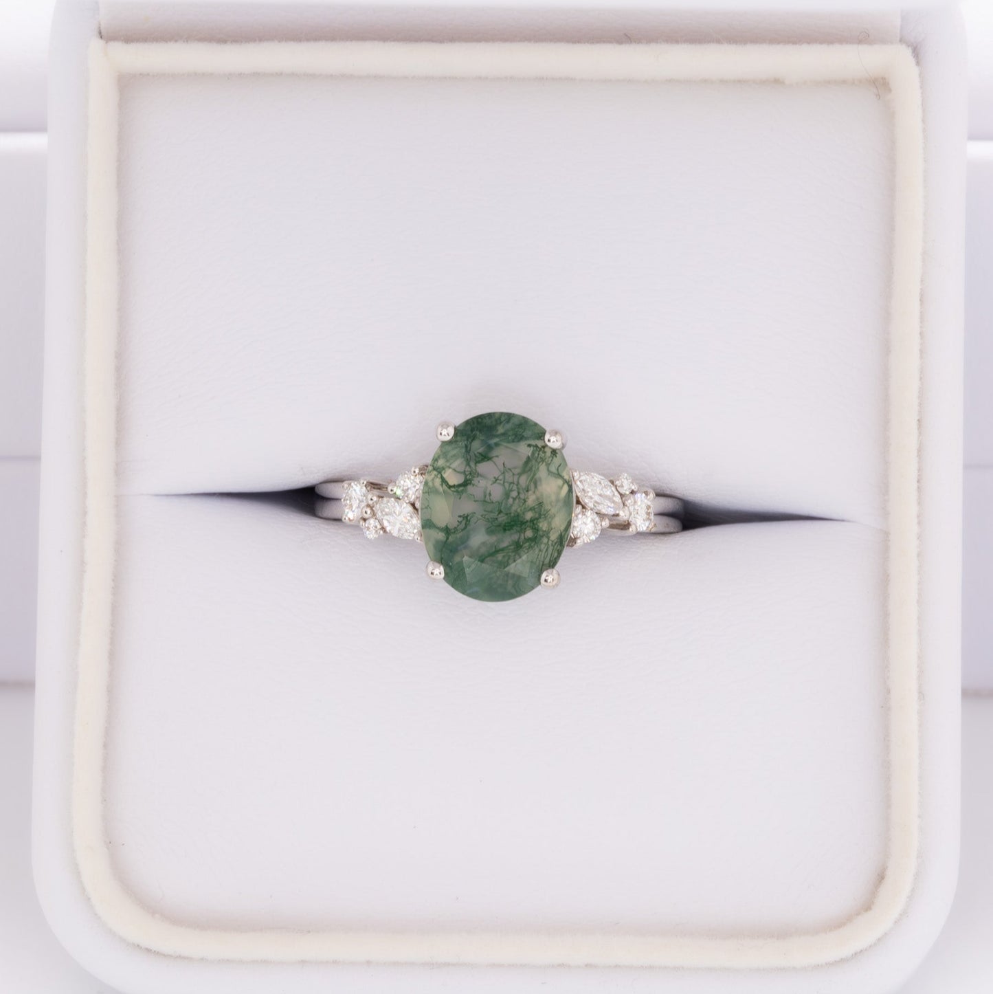 rachelle engagement ring with oval green moss agate