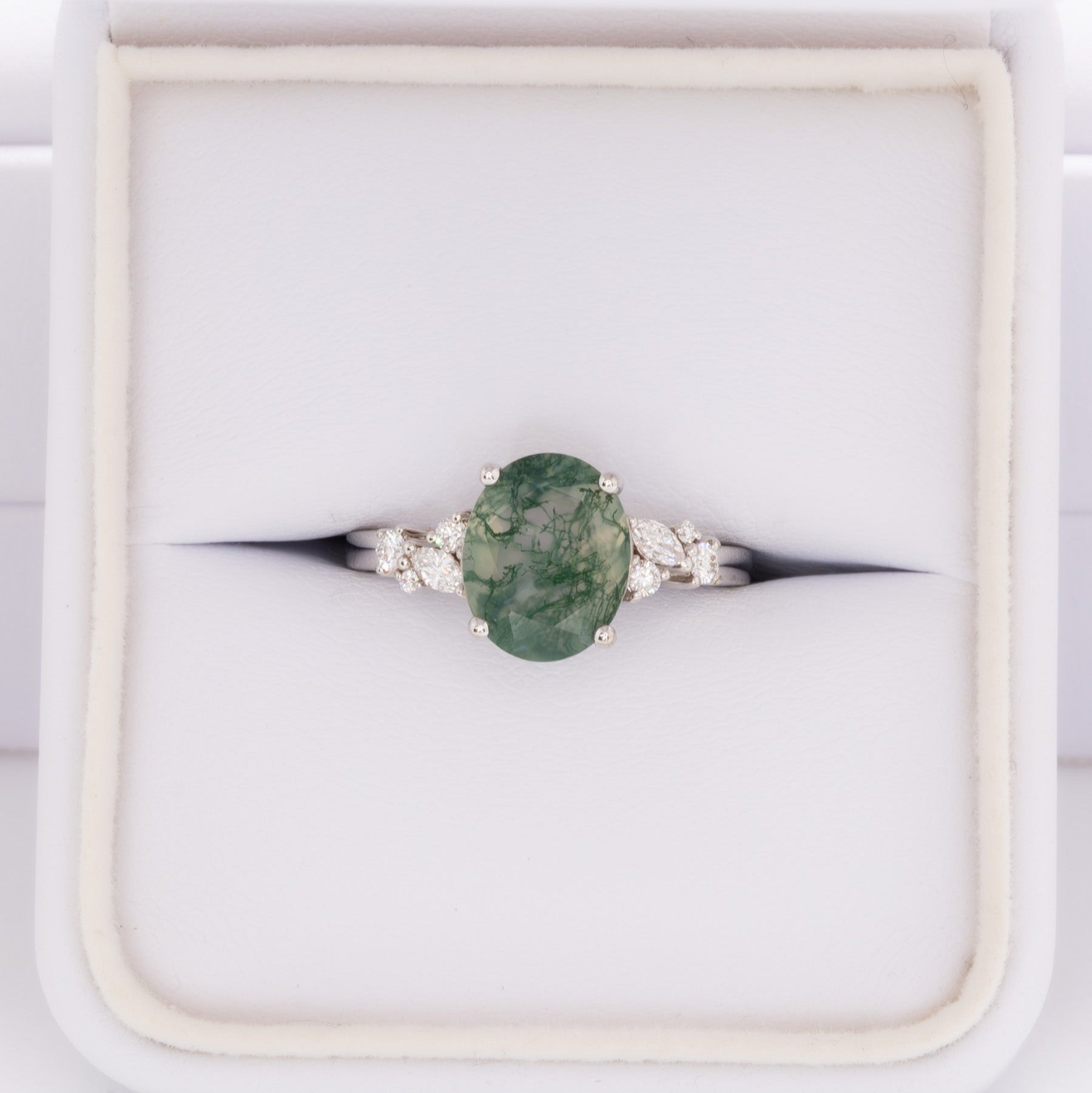 rachelle engagement ring with oval green moss agate