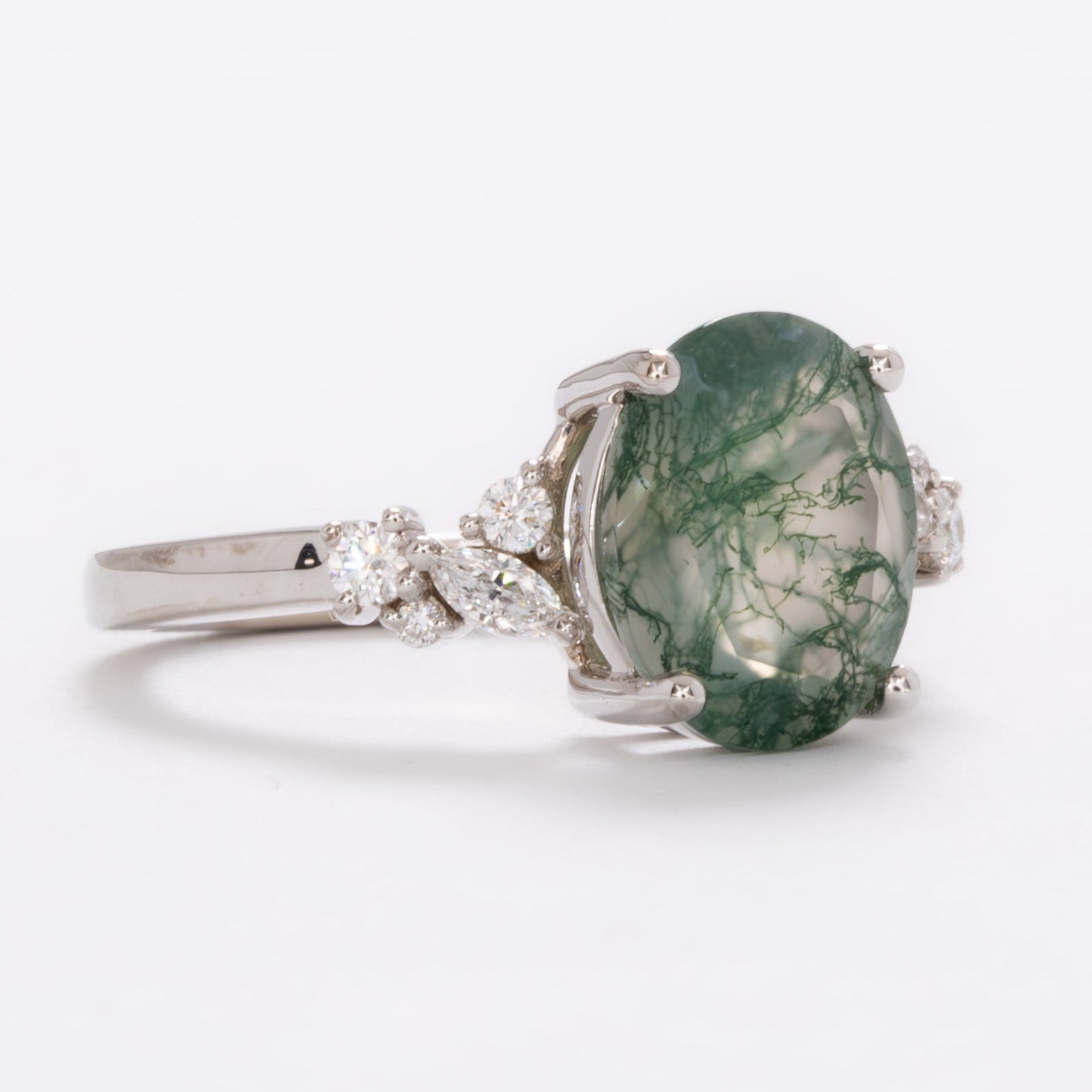 rachelle engagement ring with oval green moss agate