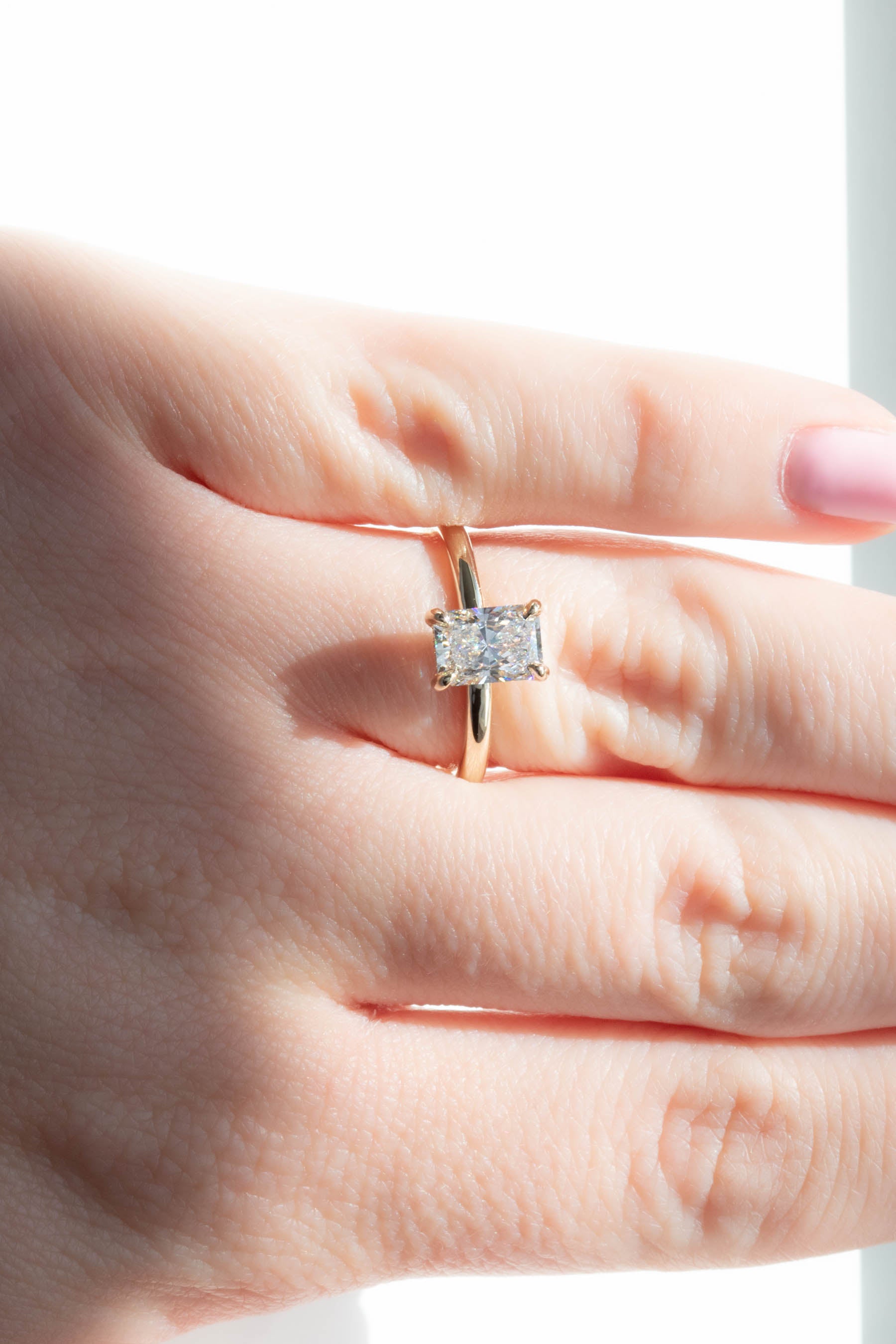 Radiant Lab Diamond hidden halo engagement ring