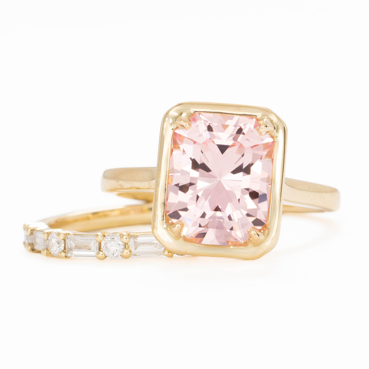 rory solitaire ring with radiant pink lab sapphire