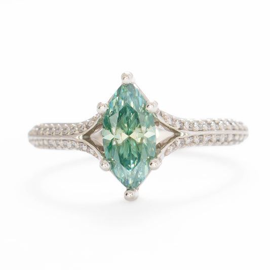 rosemary ring in silver with marquise green moissanite