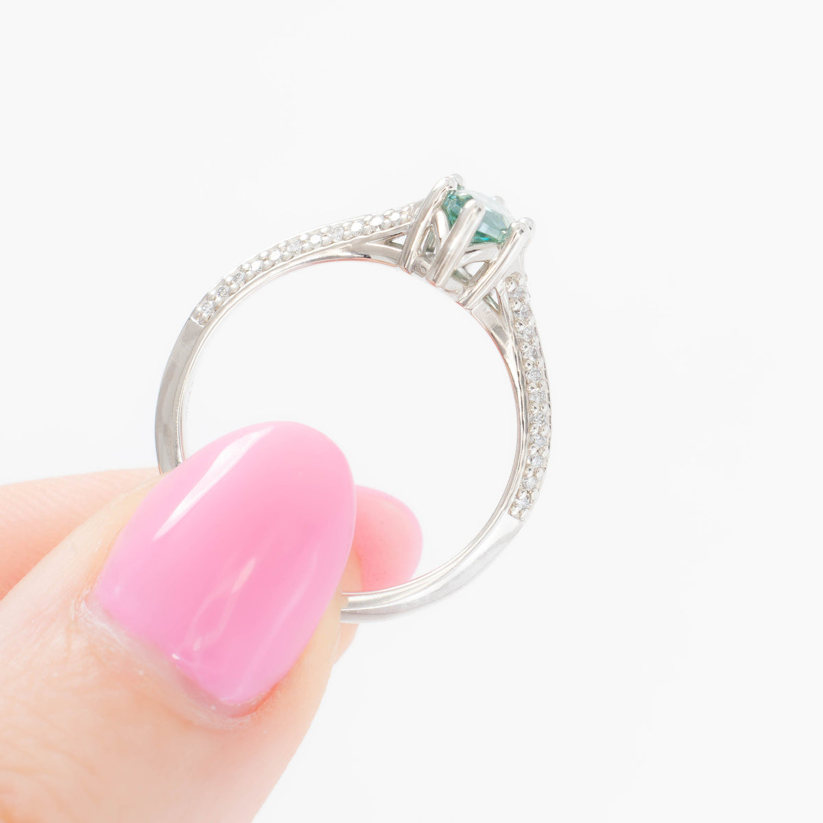 rosemary ring in silver with marquise green moissanite