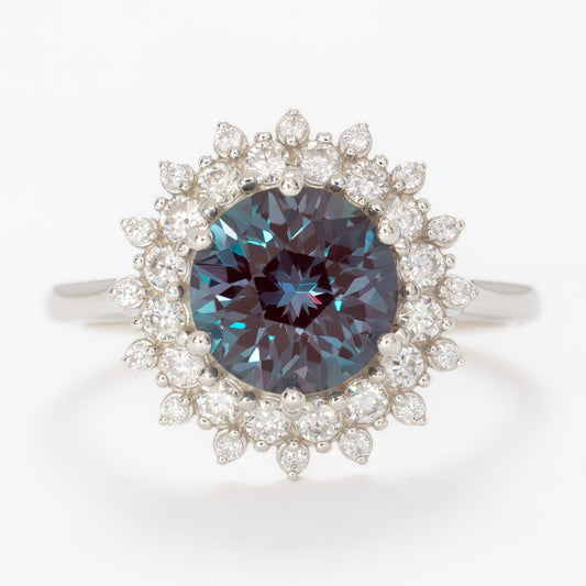 sabela halo engagement ring with round lab alexandrite