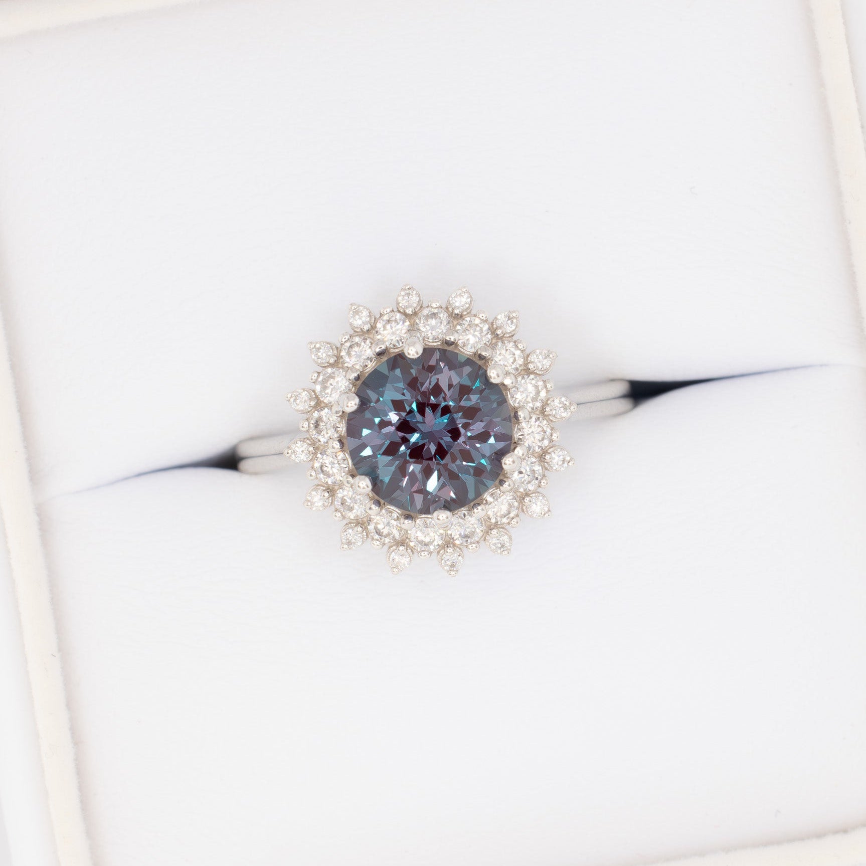 sabela halo engagement ring with round lab alexandrite