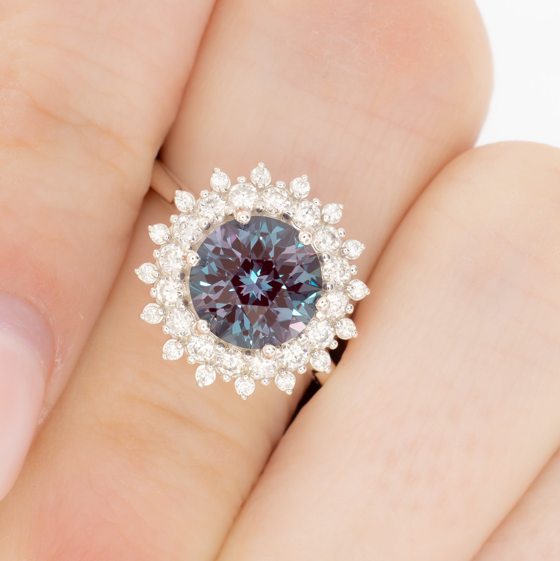sabela halo engagement ring with round lab alexandrite