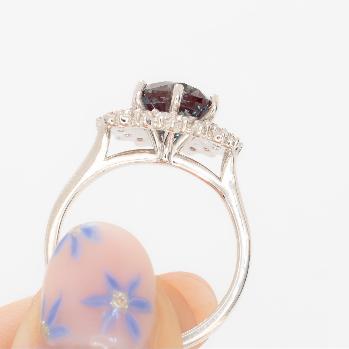 sabela halo engagement ring with round lab alexandrite