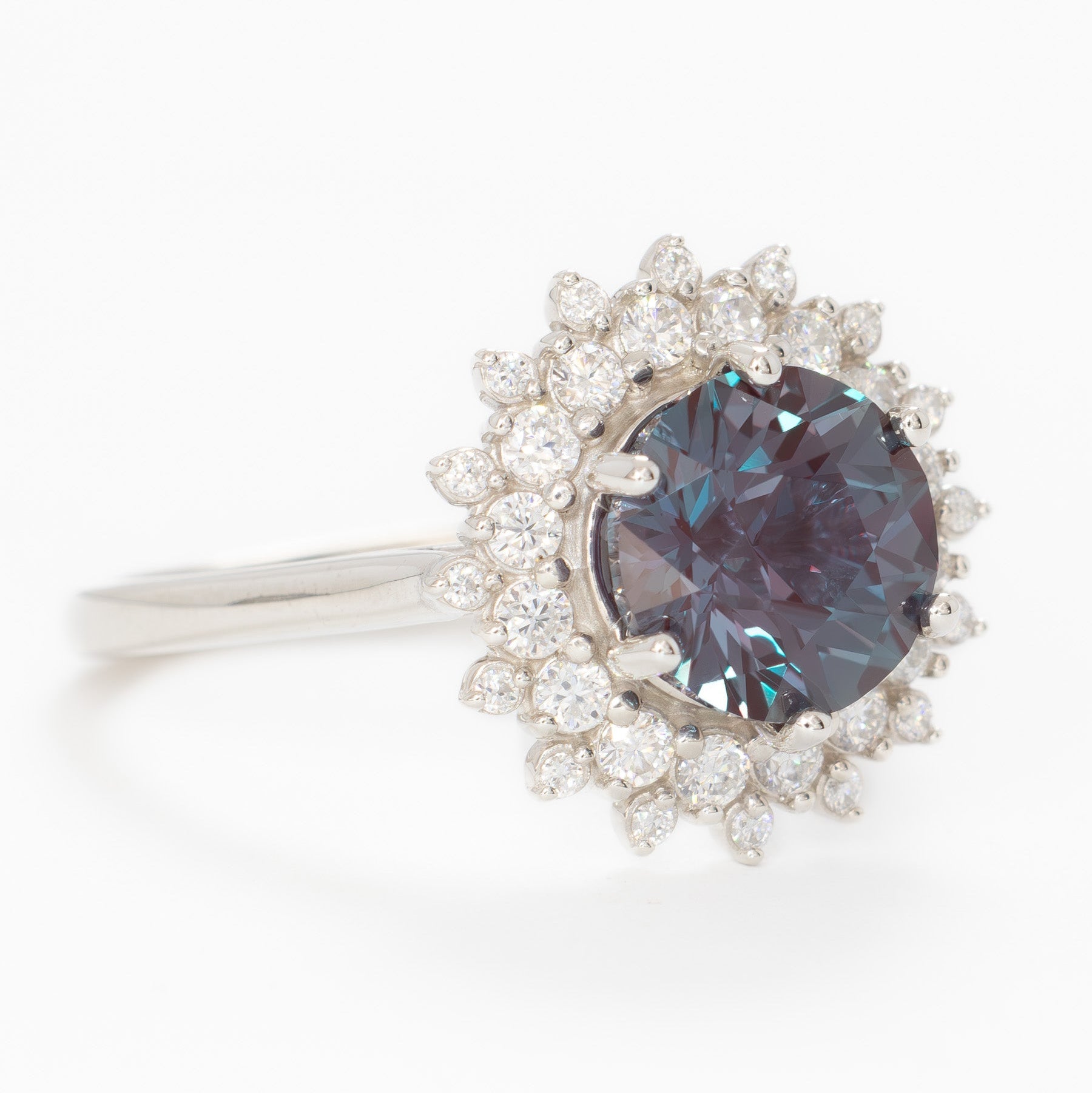 sabela halo engagement ring with round lab alexandrite