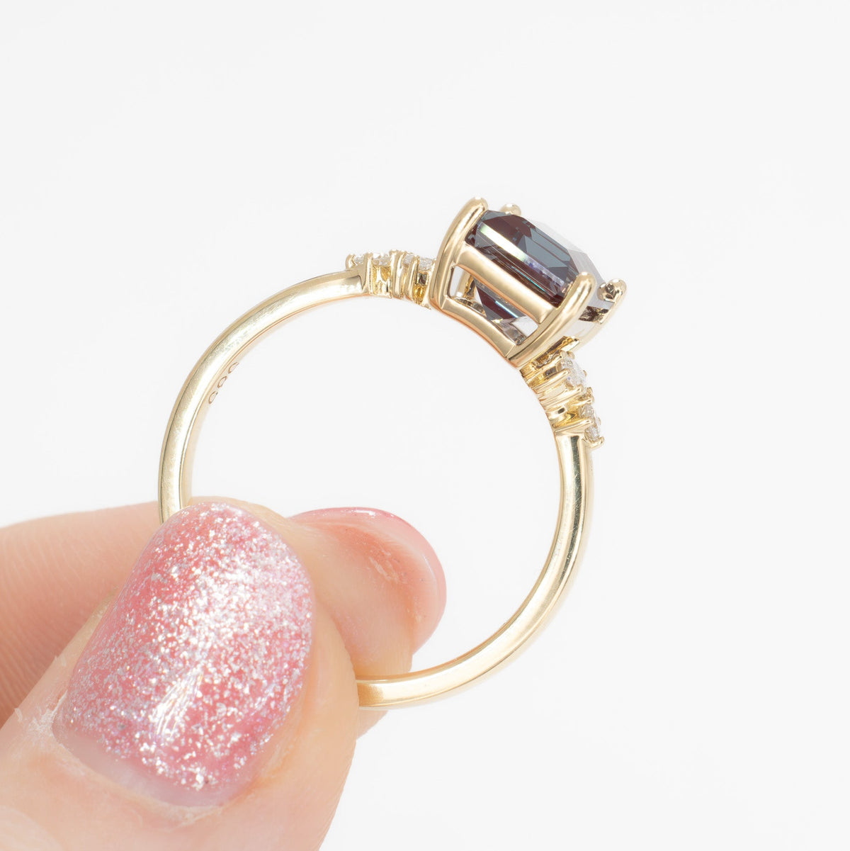 sabrina accented ring in yellow gold with step cut lab alexandrite
