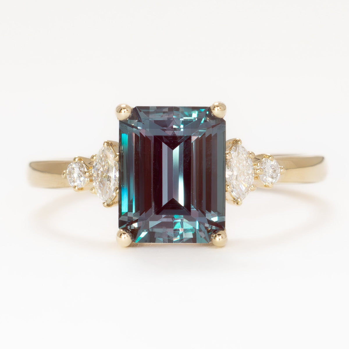 sabrina accented ring in yellow gold with step cut lab alexandrite