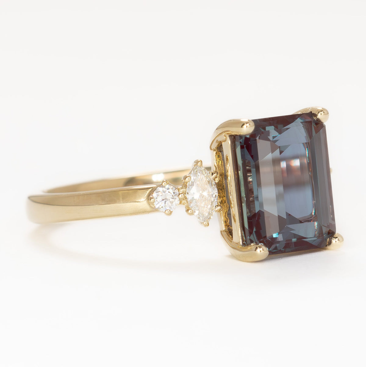 sabrina accented ring in yellow gold with step cut lab alexandrite