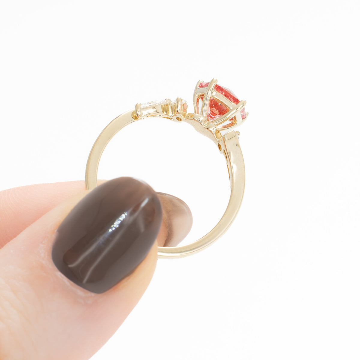 saige bypass ring in yellow gold with pink peony hanami flower lab sapphire