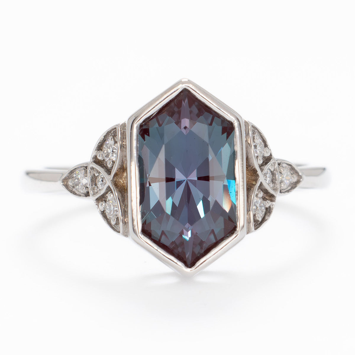 seraphina accented ring in white gold with dutch marquise lab alexandrite