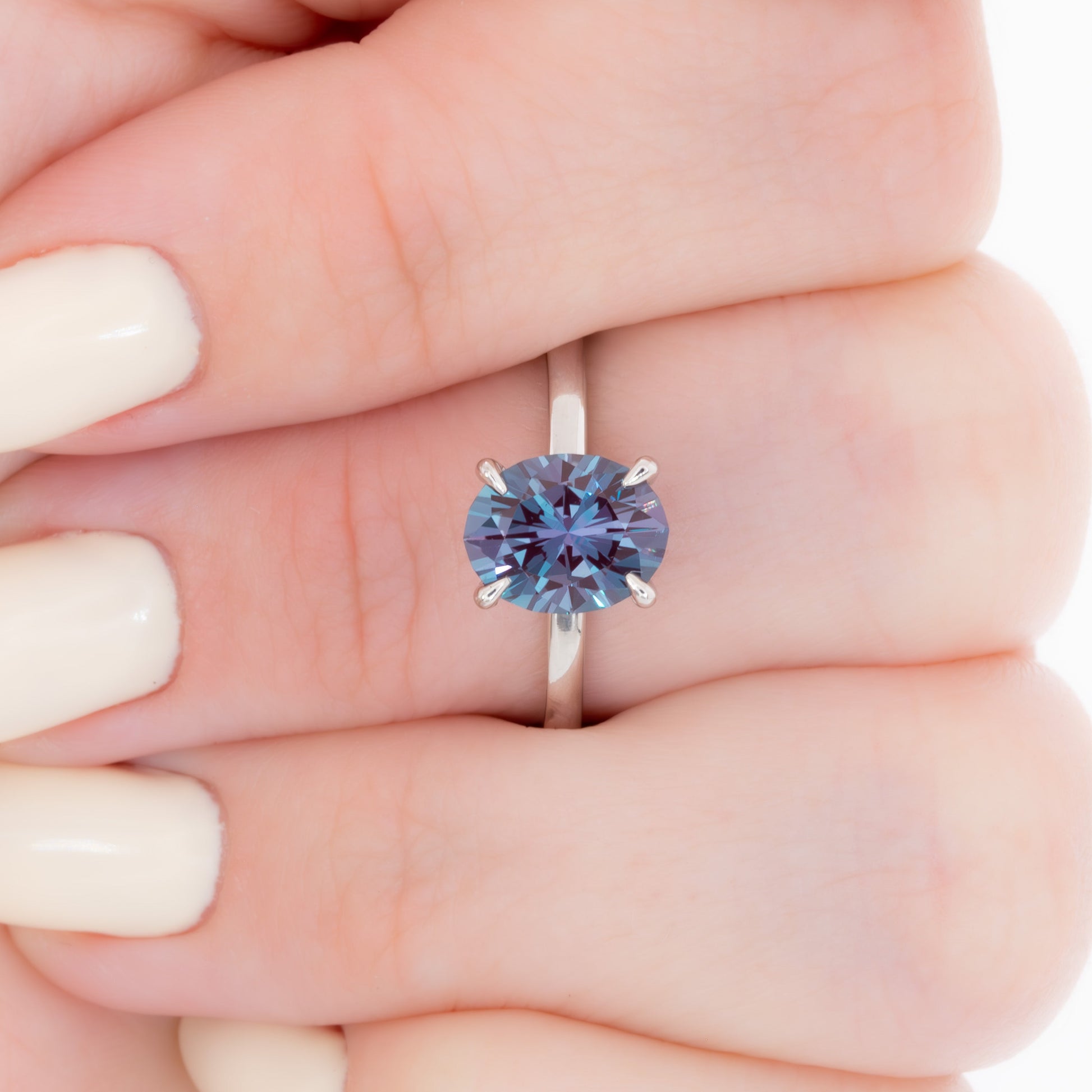 serene solitaire ring in white gold with oval lab alexandrite